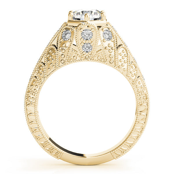 Radiant Antique Round Diamond Engagement Ring in 10K/14K gold and platinum with certified lab-grown or natural diamonds