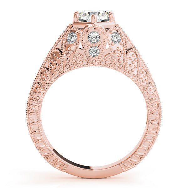 Radiant Antique Round Diamond Engagement Ring in 10K/14K gold and platinum with certified lab-grown or natural diamonds