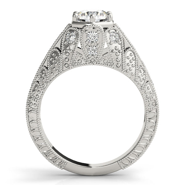 Radiant Antique Round Diamond Engagement Ring in 10K/14K gold and platinum with certified lab-grown or natural diamonds
