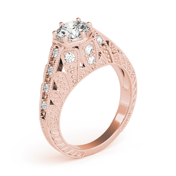 Radiant Antique Round Diamond Engagement Ring in 10K/14K gold and platinum with certified lab-grown or natural diamonds