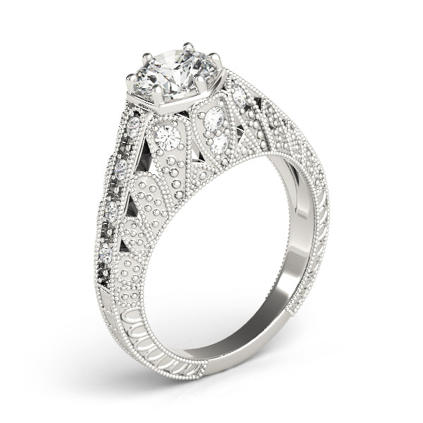 Radiant Antique Round Diamond Engagement Ring in 10K/14K gold and platinum with certified lab-grown or natural diamonds