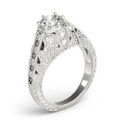 Radiant Antique Round Diamond Engagement Ring in 10K/14K gold and platinum with certified lab-grown or natural diamonds