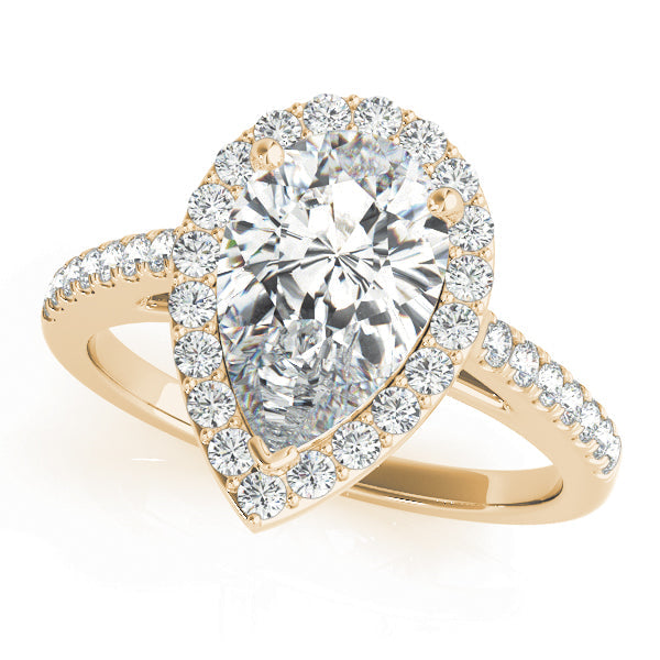 Resplendent Shape Halo Pear Diamond Engagement Ring in 10K/14K gold and platinum with certified lab-grown or natural diamonds