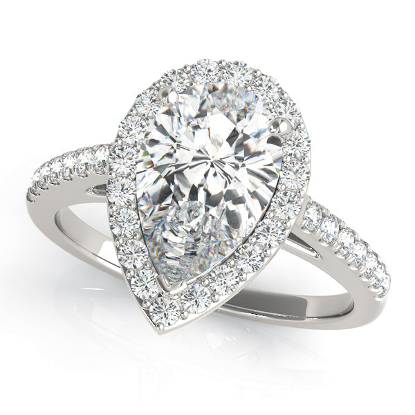 Resplendent Shape Halo Pear Diamond Engagement Ring in 10K/14K gold and platinum with certified lab-grown or natural diamonds