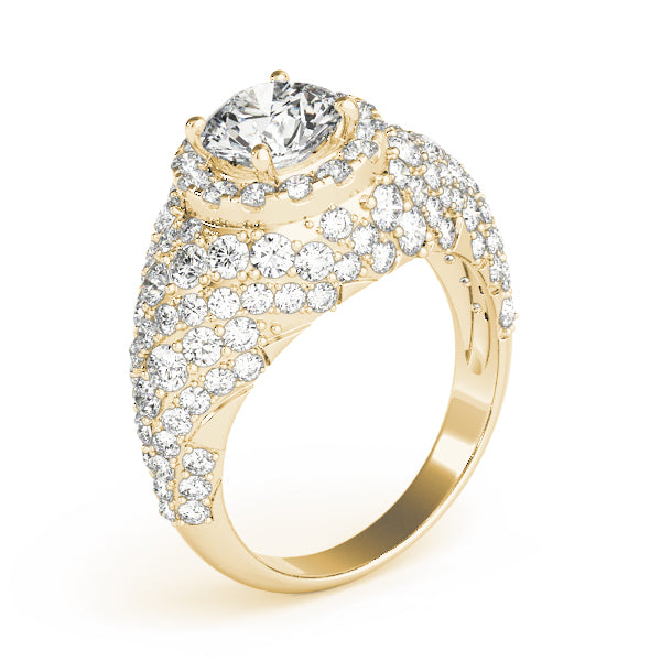 Radiant Fashion Band Round Diamond Engagement Ring in 10K/14K gold and platinum with certified lab-grown or natural diamonds