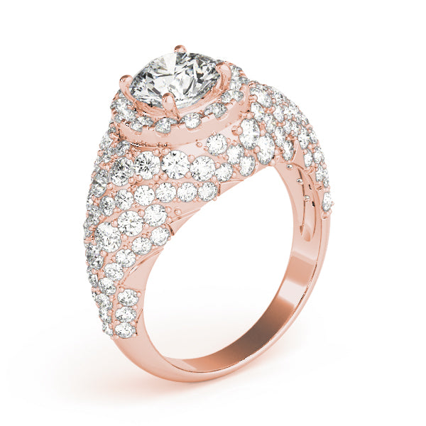 Radiant Fashion Band Round Diamond Engagement Ring in 10K/14K gold and platinum with certified lab-grown or natural diamonds