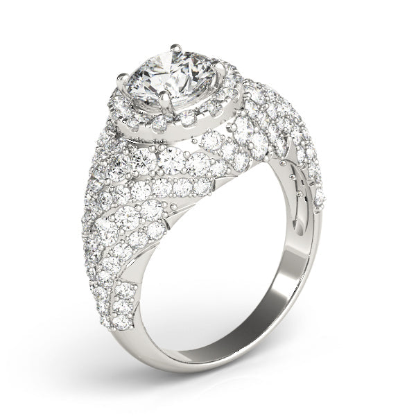 Radiant Fashion Band Round Diamond Engagement Ring in 10K/14K gold and platinum with certified lab-grown or natural diamonds