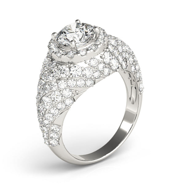 Radiant Fashion Band Round Diamond Engagement Ring in 10K/14K gold and platinum with certified lab-grown or natural diamonds