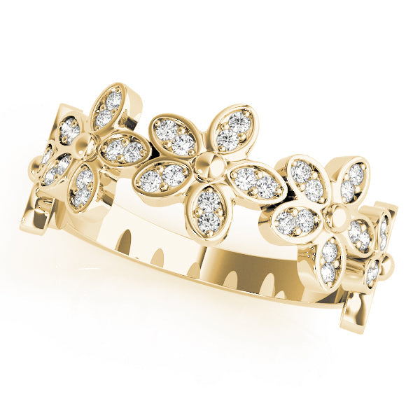 Nature Inspired Floral Stackable Half Eternity Ring in 10K/14K gold and platinum with certified lab-grown or natural diamonds