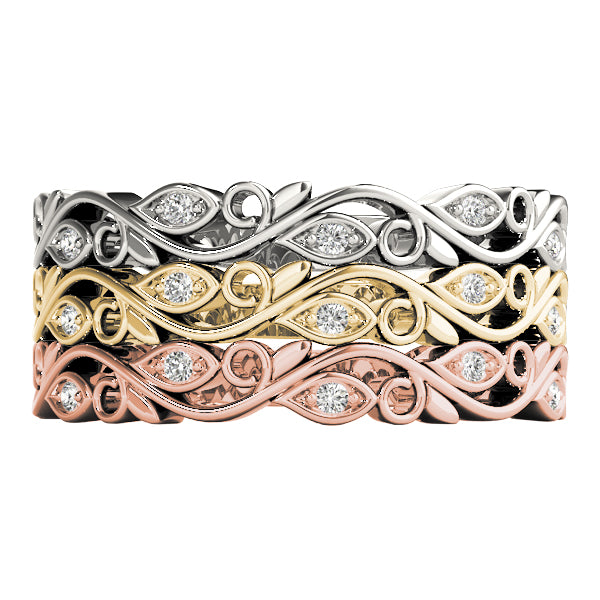 Nature Inspired Floral Stackable Half Eternity Ring in Gold & Platinum