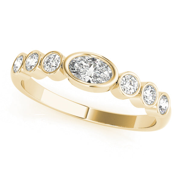 Bezel Set Stackable Oval Center Half Eternity Ring in 10K/14K gold and platinum with certified lab-grown or natural diamonds