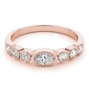 Bezel Set Stackable Oval Center Half Eternity Ring in Gold & Platinum