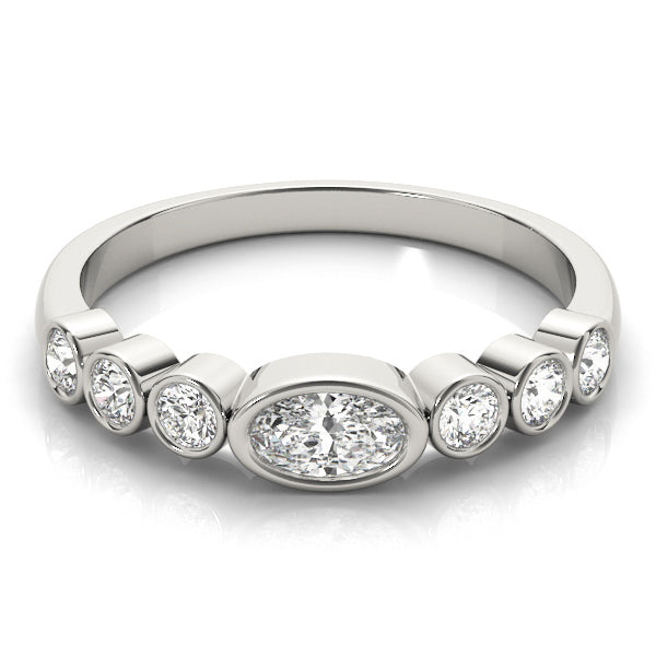 Bezel Set Stackable Oval Center Half Eternity Ring in Gold & Platinum