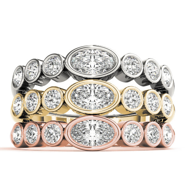 Bezel Set Stackable Oval Center Half Eternity Ring in Gold & Platinum