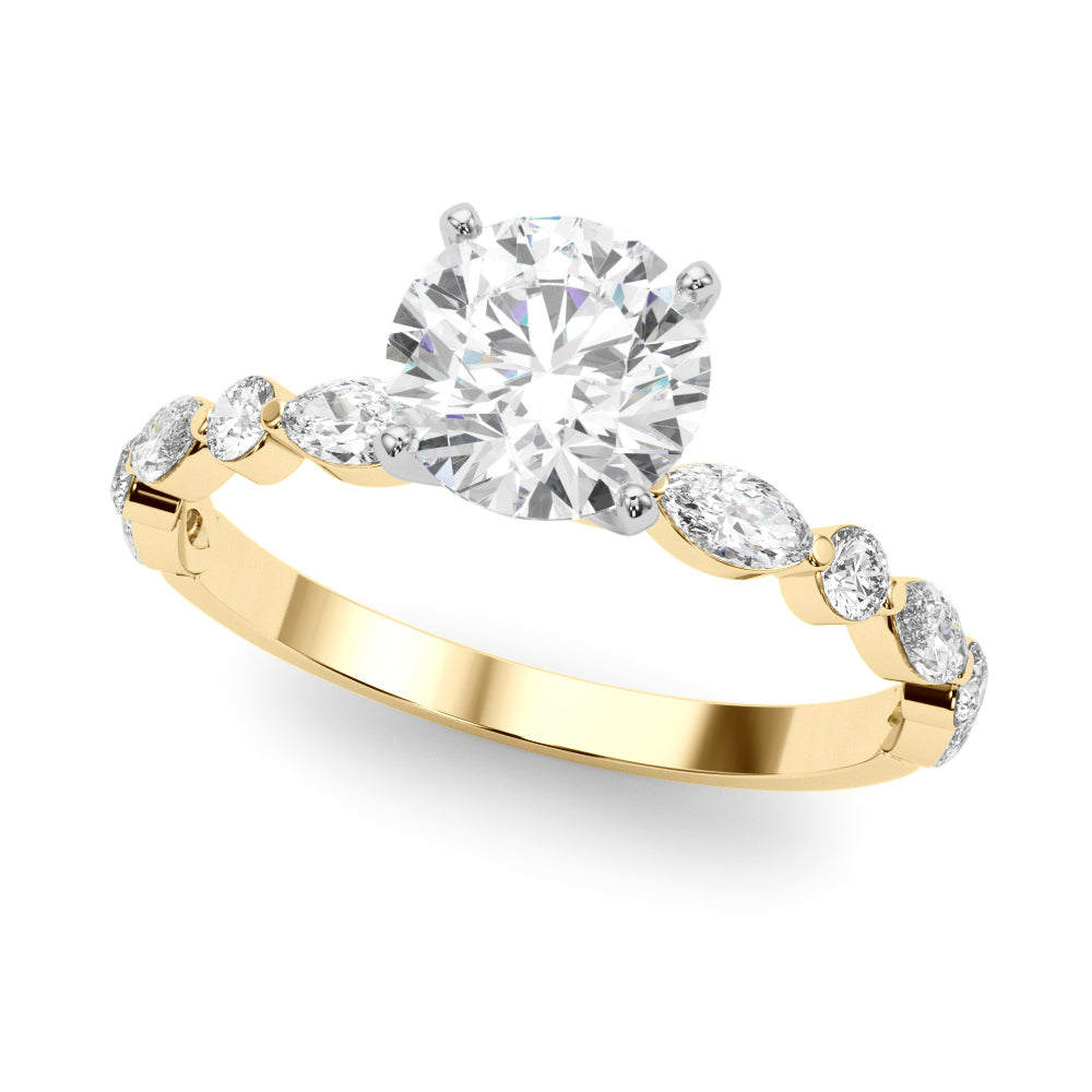 Brilliant Sidestone Marquise Diamond Engagement Ring in 10K/14K gold and platinum with certified lab-grown or natural diamonds