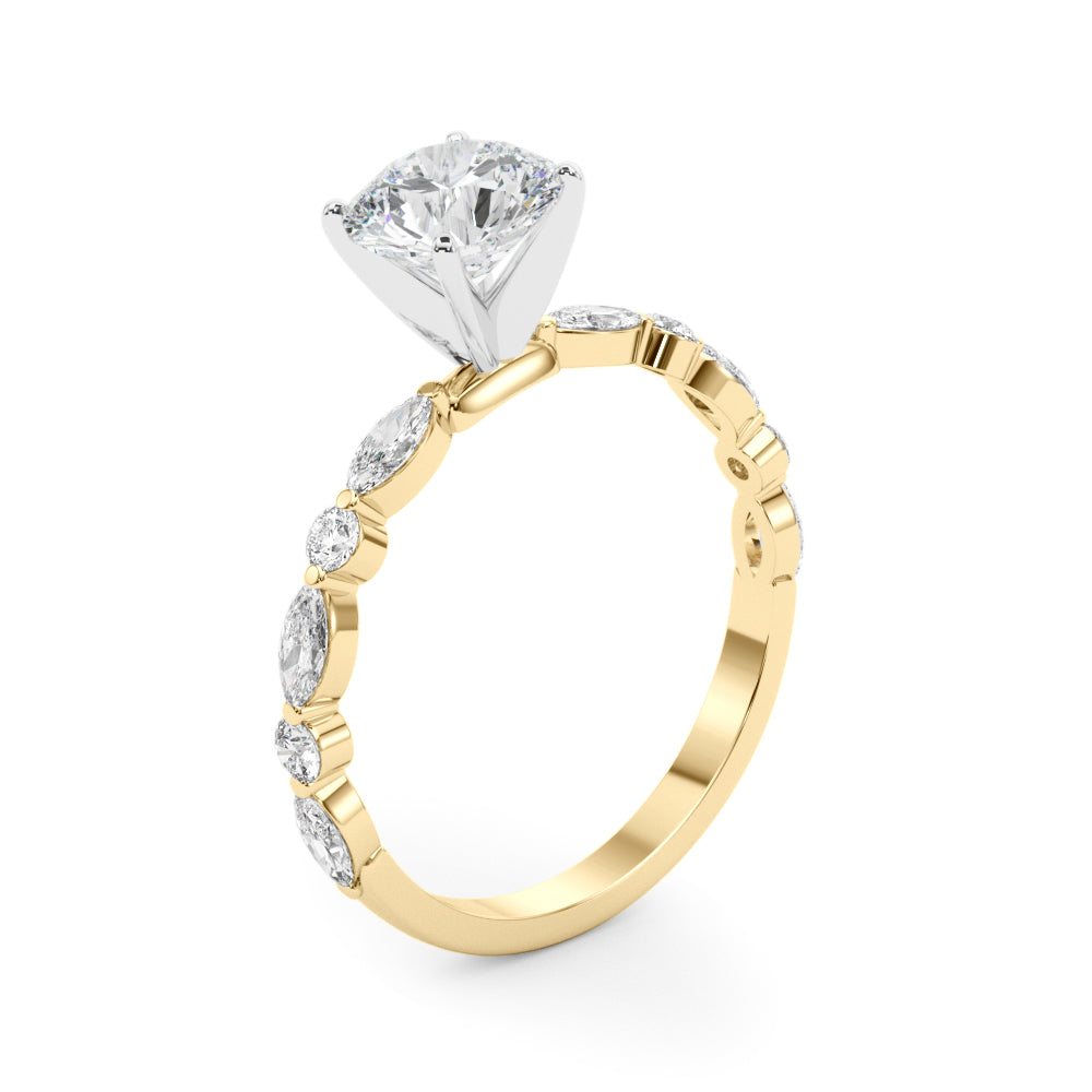 Brilliant Sidestone Marquise Diamond Engagement Ring in 10K/14K gold and platinum with certified lab-grown or natural diamonds