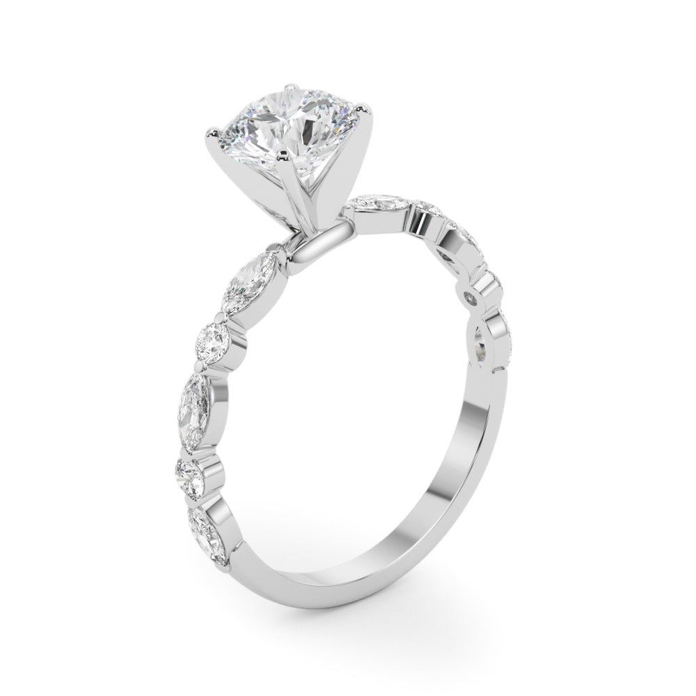 Brilliant Sidestone Marquise Diamond Engagement Ring in 10K/14K gold and platinum with certified lab-grown or natural diamonds