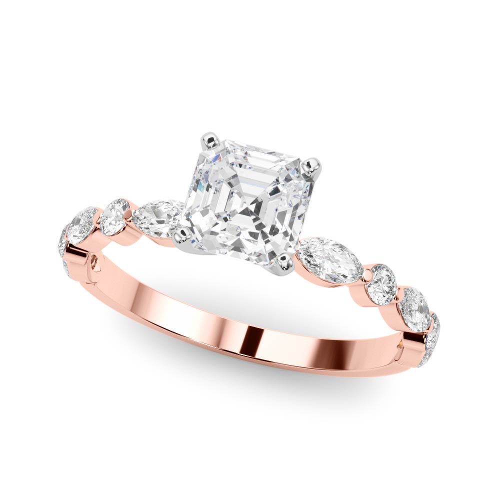 Brilliant Sidestone Marquise Diamond Engagement Ring in 10K/14K gold and platinum with certified lab-grown or natural diamonds