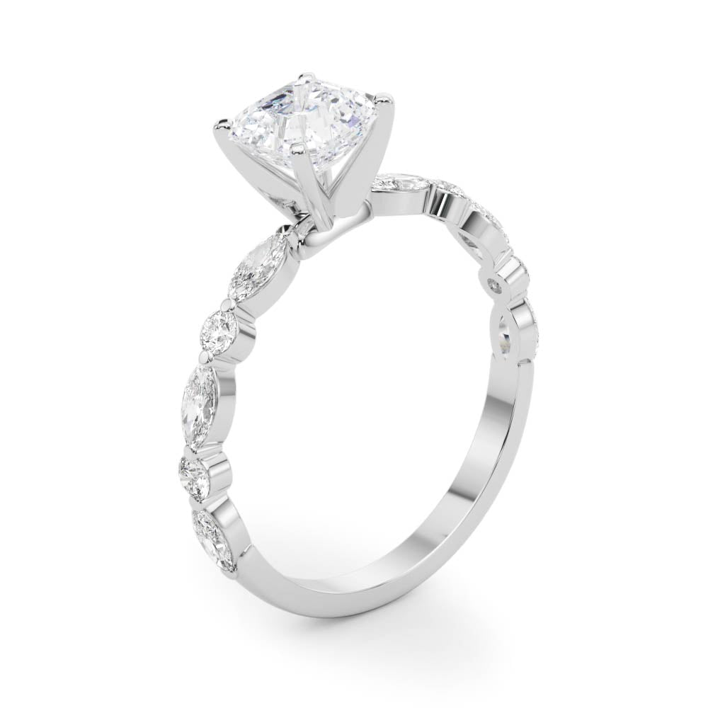 Brilliant Sidestone Marquise Diamond Engagement Ring in 10K/14K gold and platinum with certified lab-grown or natural diamonds