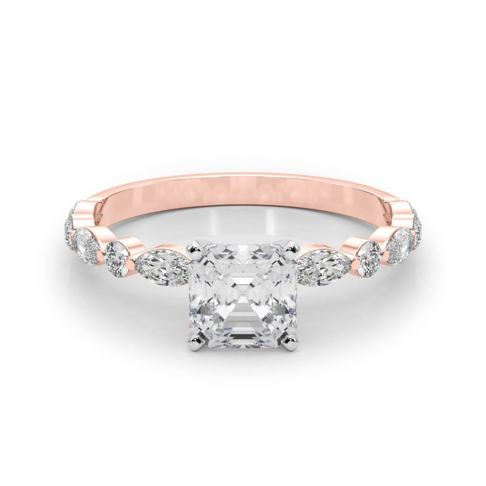 Brilliant Sidestone Marquise Diamond Engagement Ring in 10K/14K gold and platinum with certified lab-grown or natural diamonds