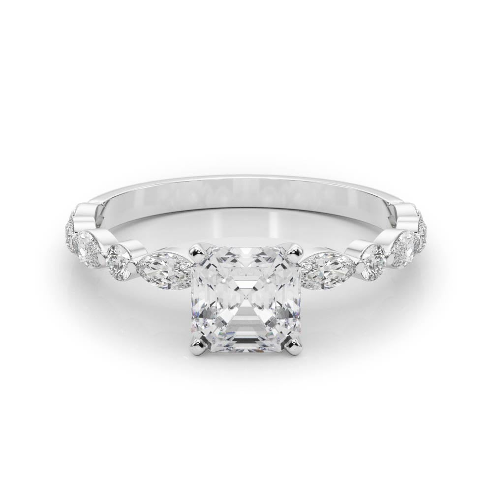 Brilliant Sidestone Marquise Diamond Engagement Ring in 10K/14K gold and platinum with certified lab-grown or natural diamonds