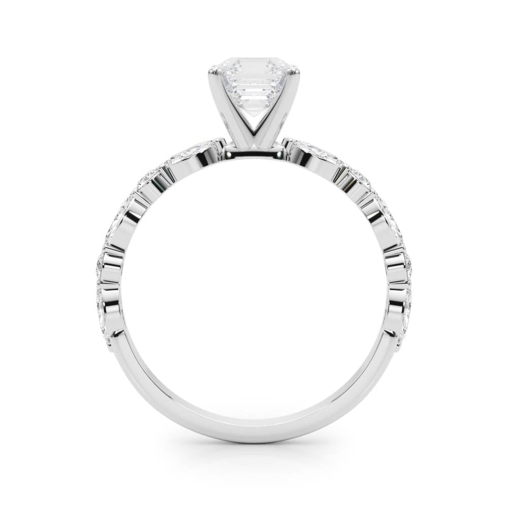 Brilliant Sidestone Marquise Diamond Engagement Ring in 10K/14K gold and platinum with certified lab-grown or natural diamonds