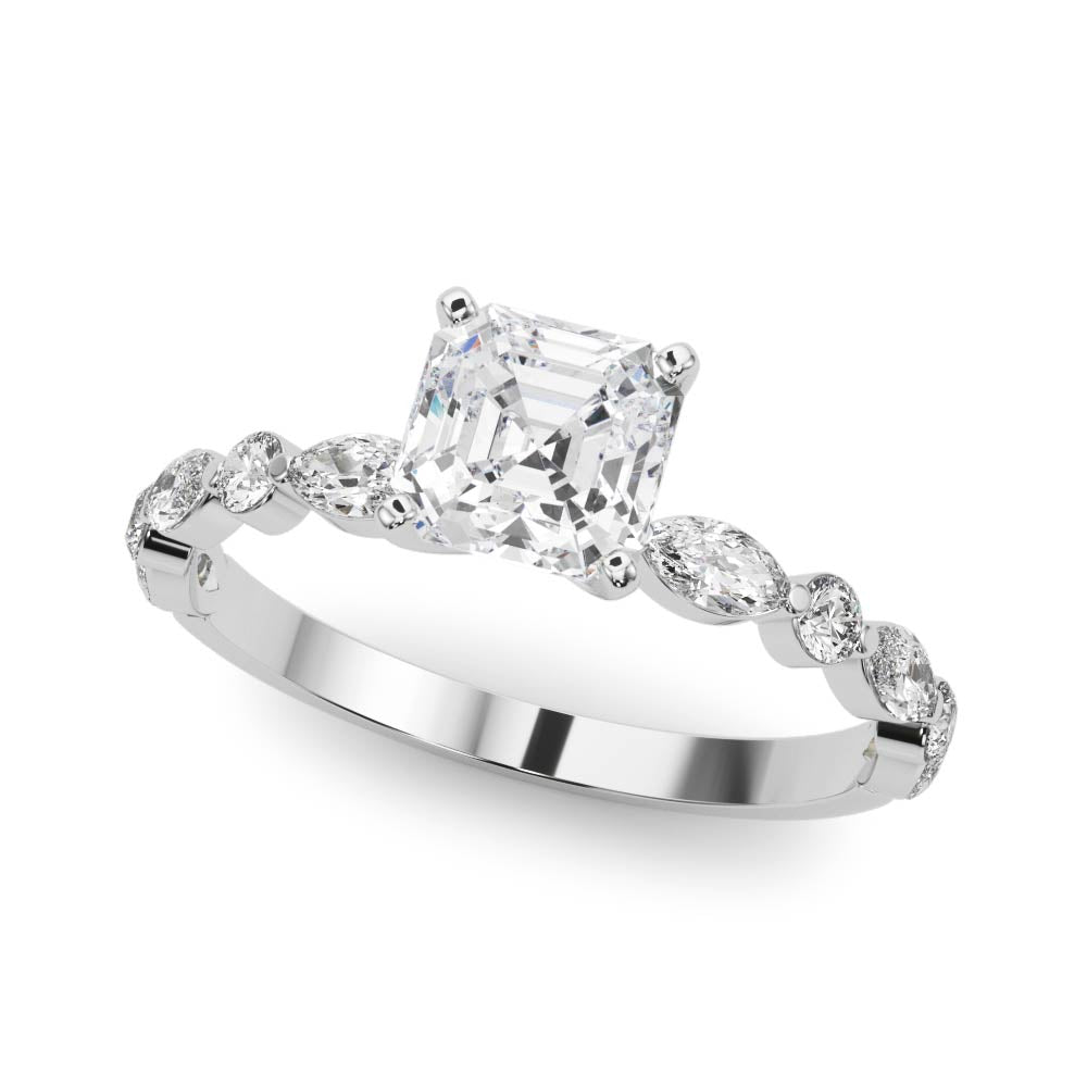 Brilliant Sidestone Marquise Diamond Engagement Ring in 10K/14K gold and platinum with certified lab-grown or natural diamonds