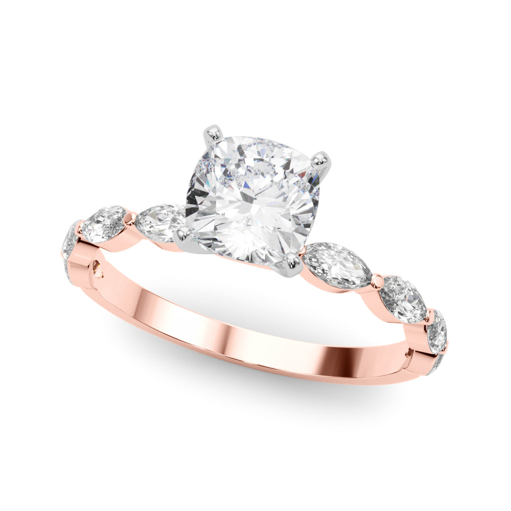 Brilliant Sidestone Marquise Diamond Engagement Ring in 10K/14K gold and platinum with certified lab-grown or natural diamonds