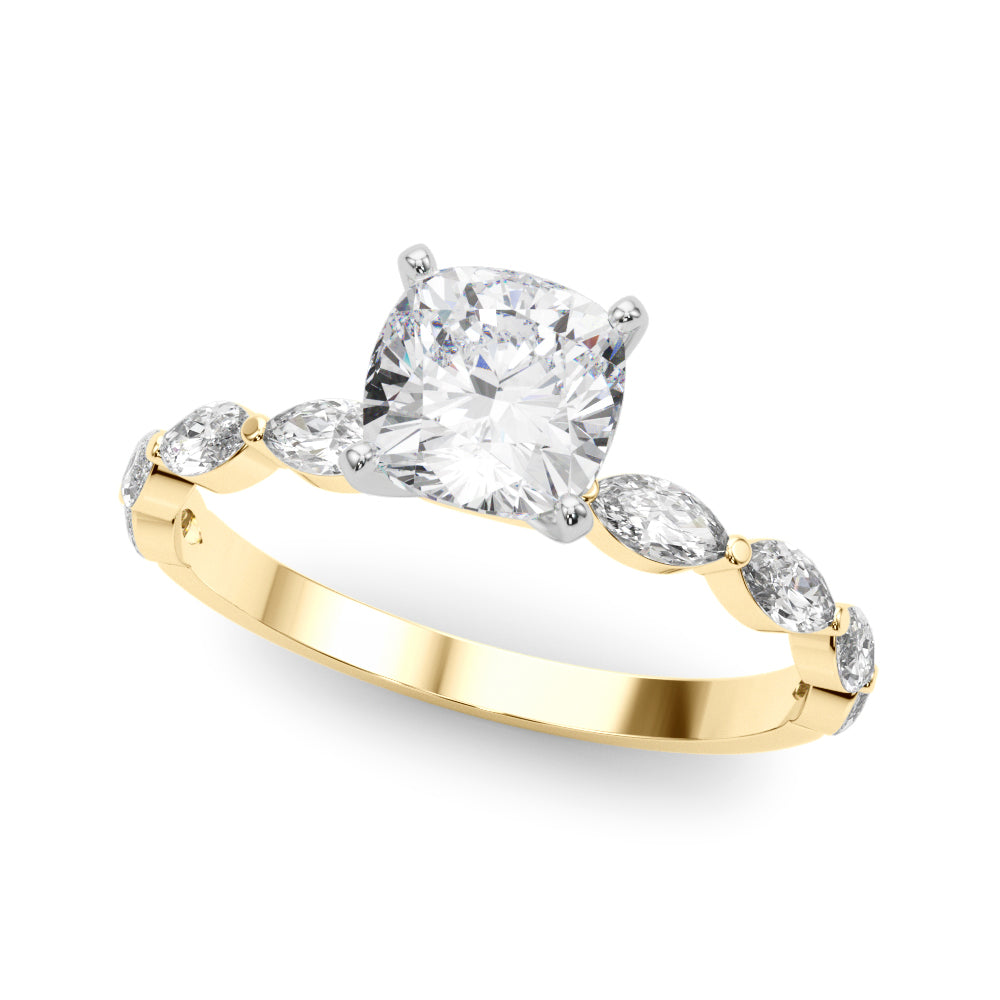 Brilliant Sidestone Marquise Diamond Engagement Ring in 10K/14K gold and platinum with certified lab-grown or natural diamonds