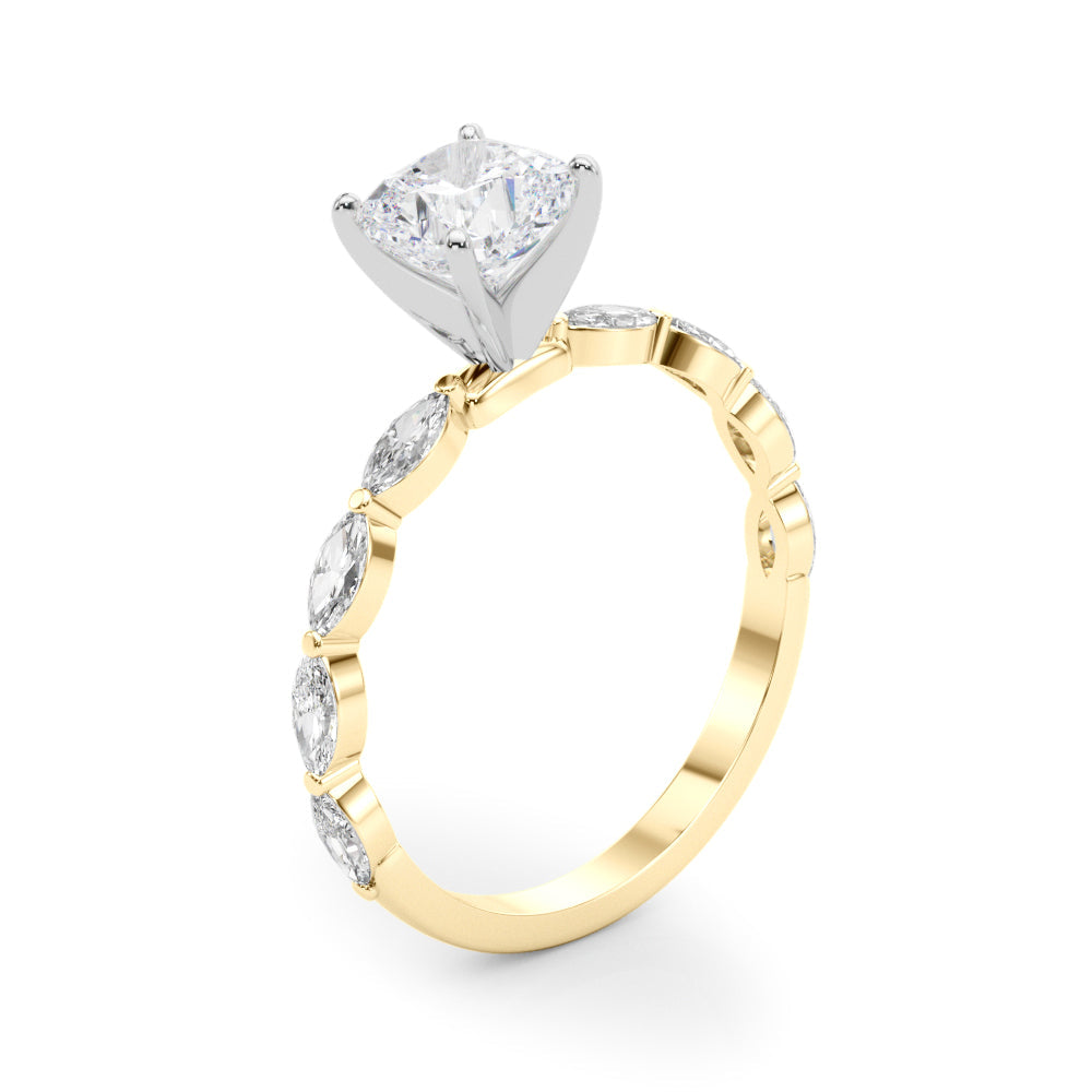 Brilliant Sidestone Marquise Diamond Engagement Ring in 10K/14K gold and platinum with certified lab-grown or natural diamonds