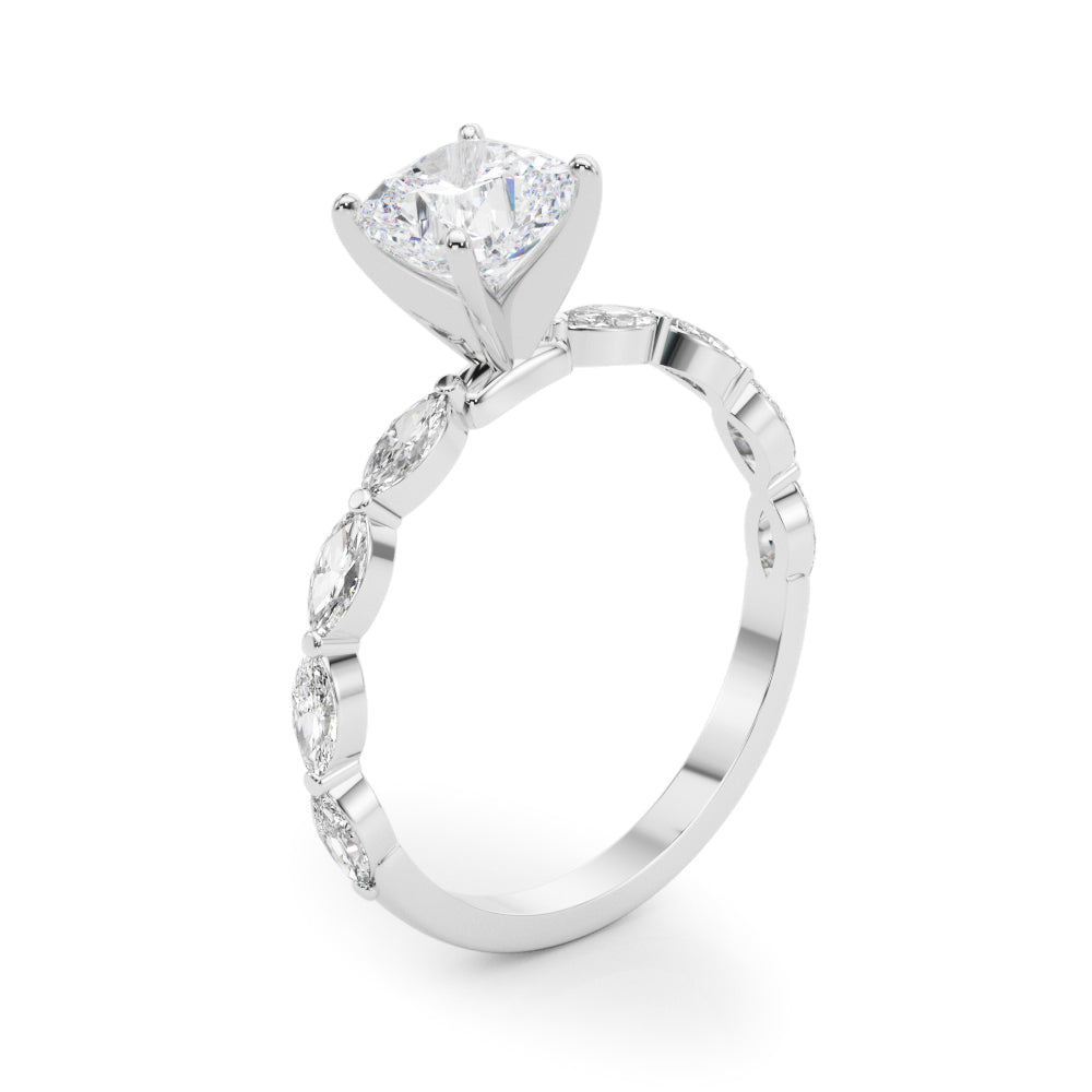 Brilliant Sidestone Marquise Diamond Engagement Ring in 10K/14K gold and platinum with certified lab-grown or natural diamonds