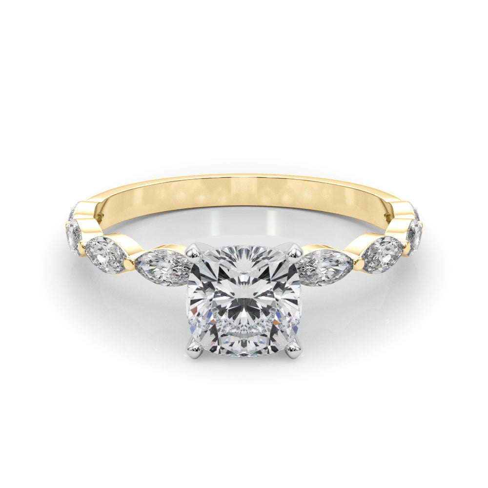 Brilliant Sidestone Marquise Diamond Engagement Ring in 10K/14K gold and platinum with certified lab-grown or natural diamonds