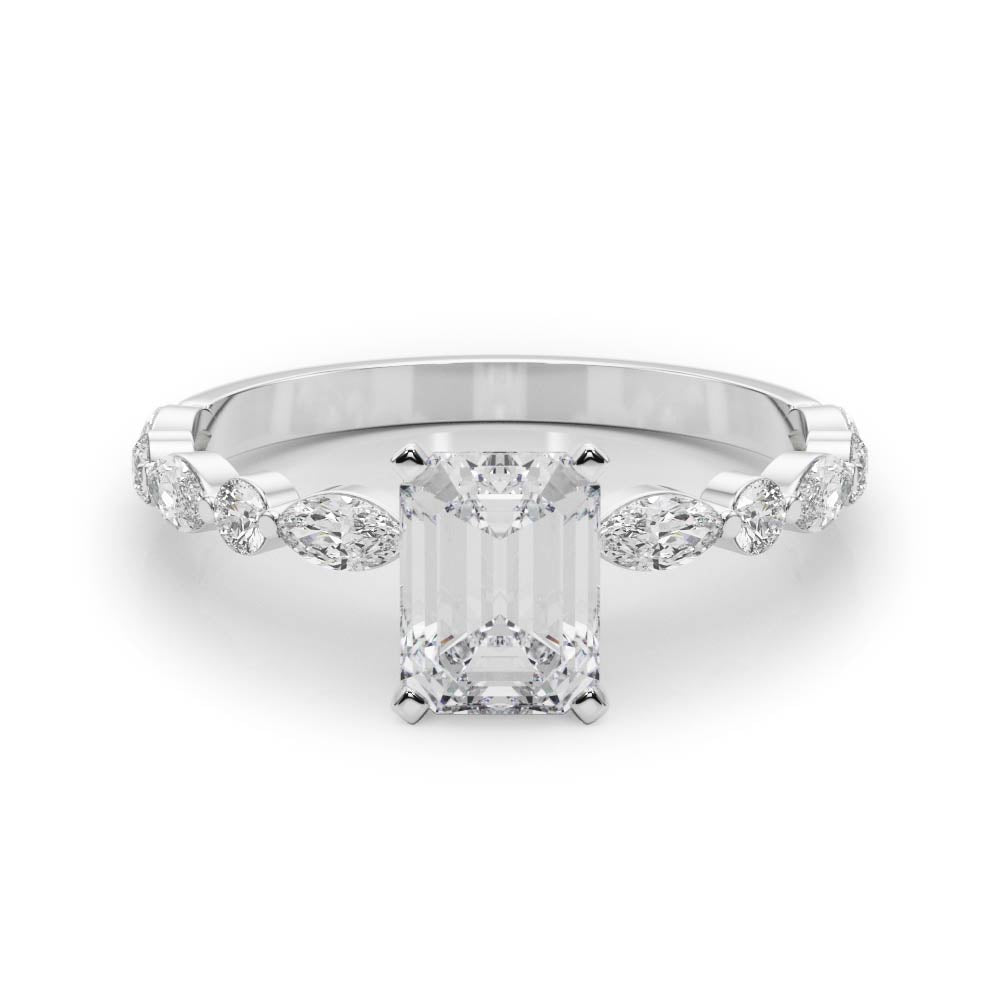 Brilliant Sidestone Marquise Diamond Engagement Ring in 10K/14K gold and platinum with certified lab-grown or natural diamonds