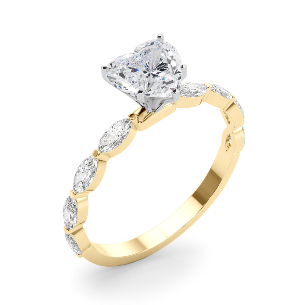 Brilliant Sidestone Marquise Diamond Engagement Ring in 10K/14K gold and platinum with certified lab-grown or natural diamonds