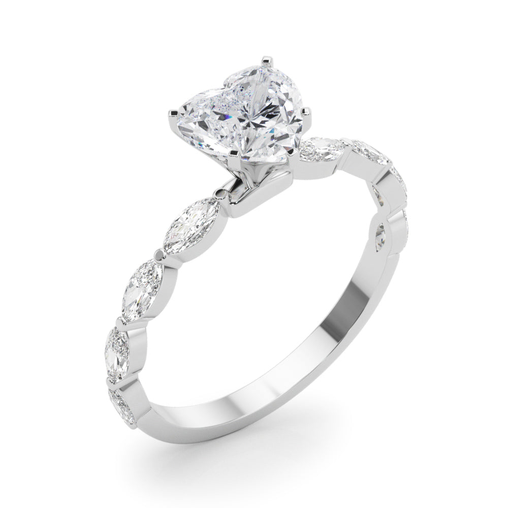 Brilliant Sidestone Marquise Diamond Engagement Ring in 10K/14K gold and platinum with certified lab-grown or natural diamonds