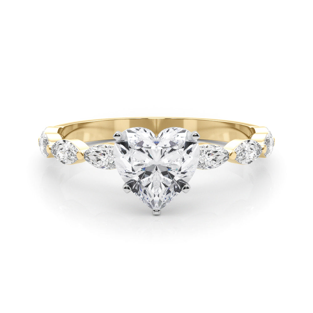 Brilliant Sidestone Marquise Diamond Engagement Ring in 10K/14K gold and platinum with certified lab-grown or natural diamonds