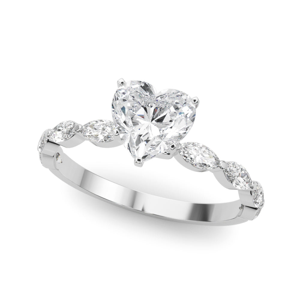 Brilliant Sidestone Marquise Diamond Engagement Ring in 10K/14K gold and platinum with certified lab-grown or natural diamonds