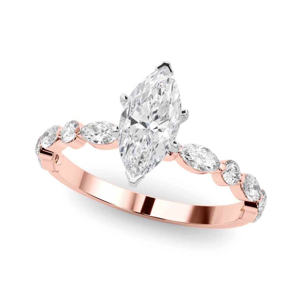 Brilliant Sidestone Marquise Diamond Engagement Ring in 10K/14K gold and platinum with certified lab-grown or natural diamonds