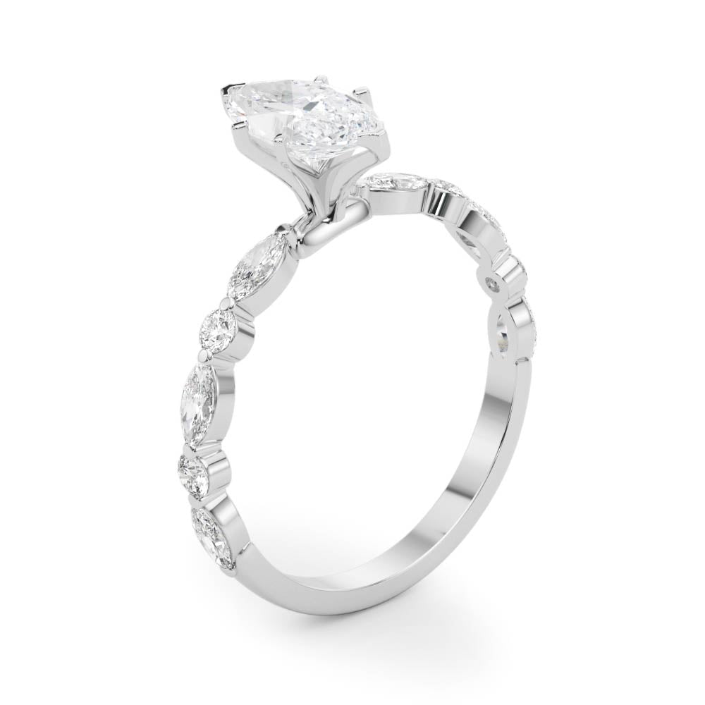 Brilliant Sidestone Marquise Diamond Engagement Ring in 10K/14K gold and platinum with certified lab-grown or natural diamonds