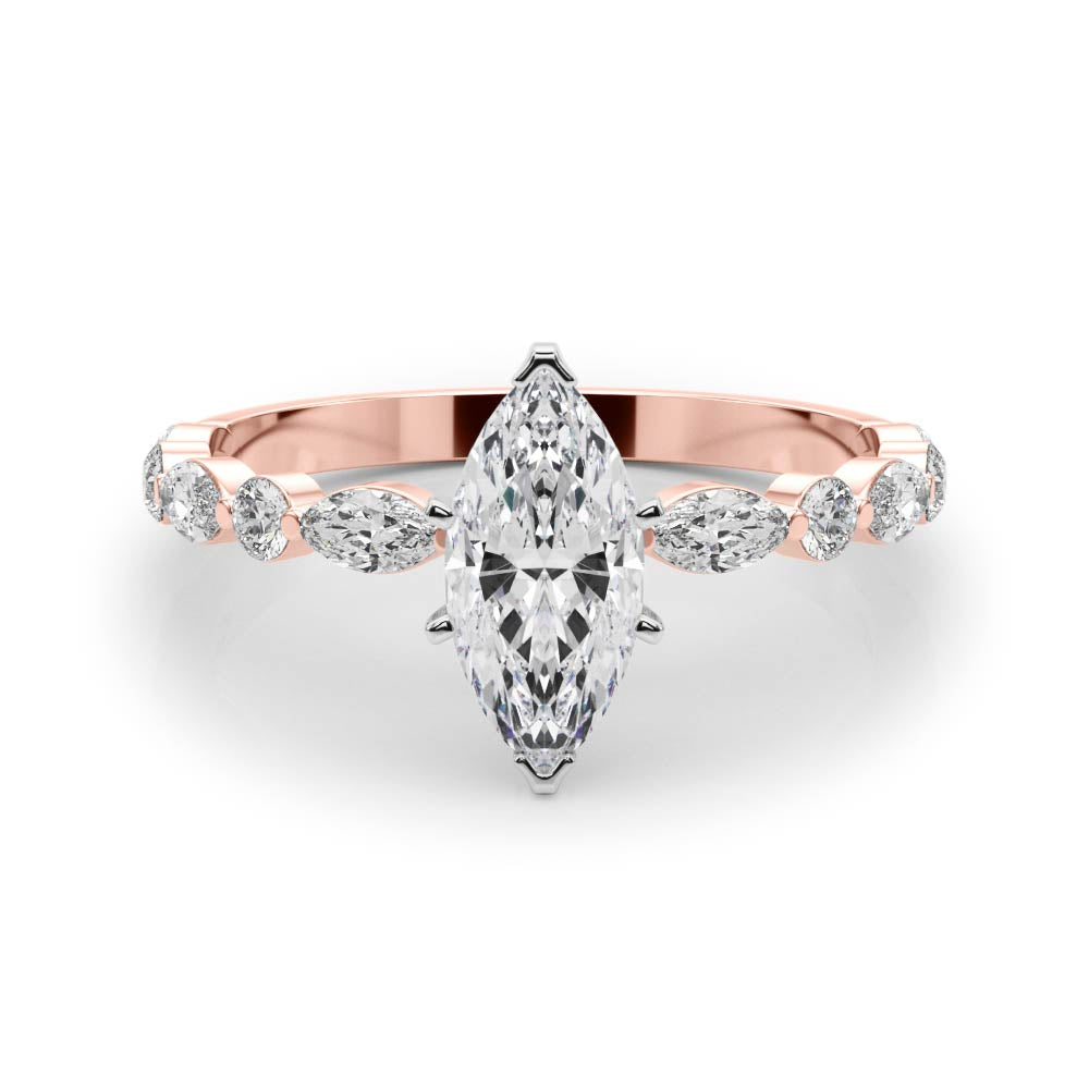 Brilliant Sidestone Marquise Diamond Engagement Ring in 10K/14K gold and platinum with certified lab-grown or natural diamonds