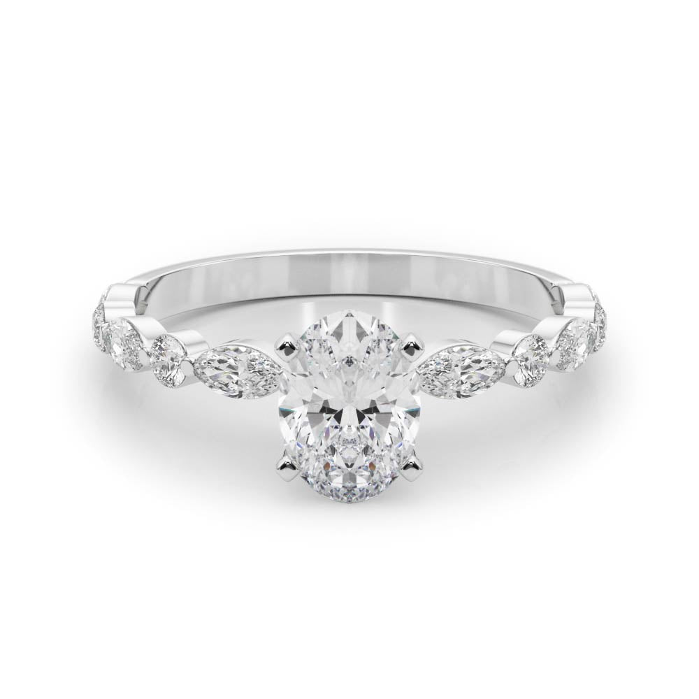Brilliant Sidestone Marquise Diamond Engagement Ring in 10K/14K gold and platinum with certified lab-grown or natural diamonds