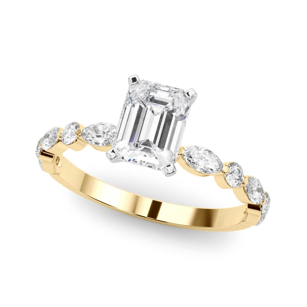 Majestic Sidestone Marquise Diamond Engagement Ring in 10K/14K gold and platinum with certified lab-grown or natural diamonds