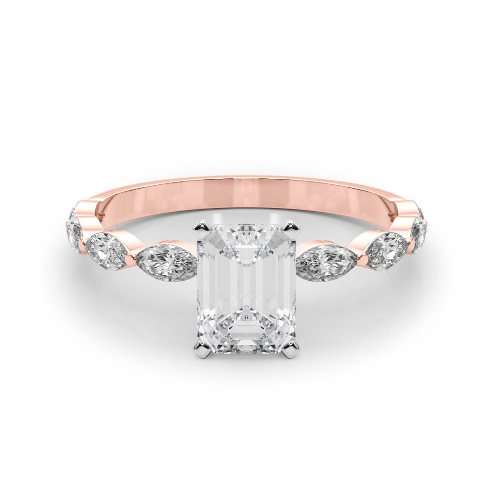 Majestic Sidestone Marquise Diamond Engagement Ring in 10K/14K gold and platinum with certified lab-grown or natural diamonds