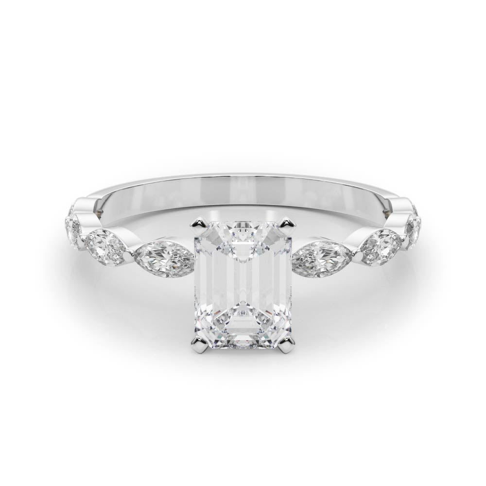 Majestic Sidestone Marquise Diamond Engagement Ring in 10K/14K gold and platinum with certified lab-grown or natural diamonds
