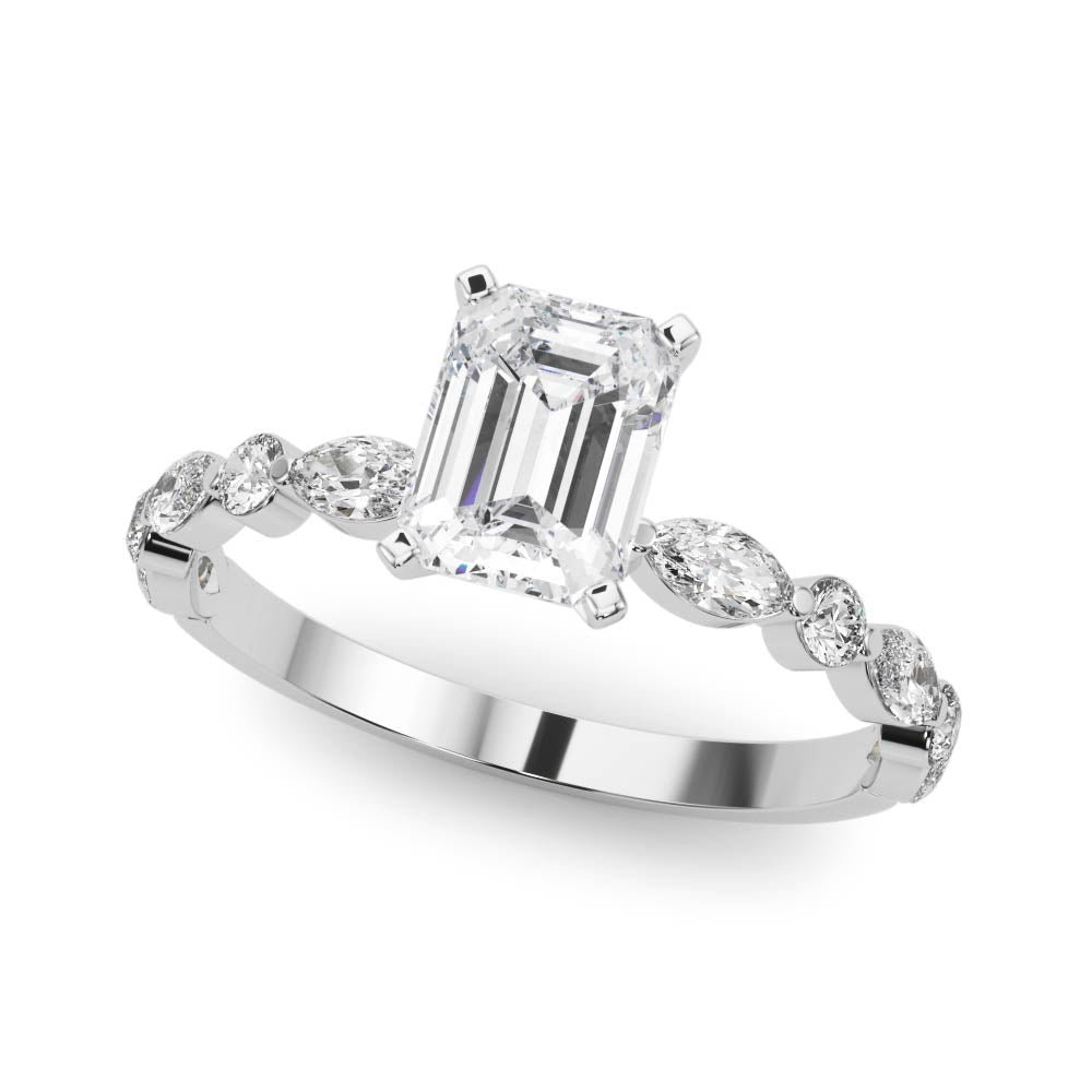 Majestic Sidestone Marquise Diamond Engagement Ring in 10K/14K gold and platinum with certified lab-grown or natural diamonds