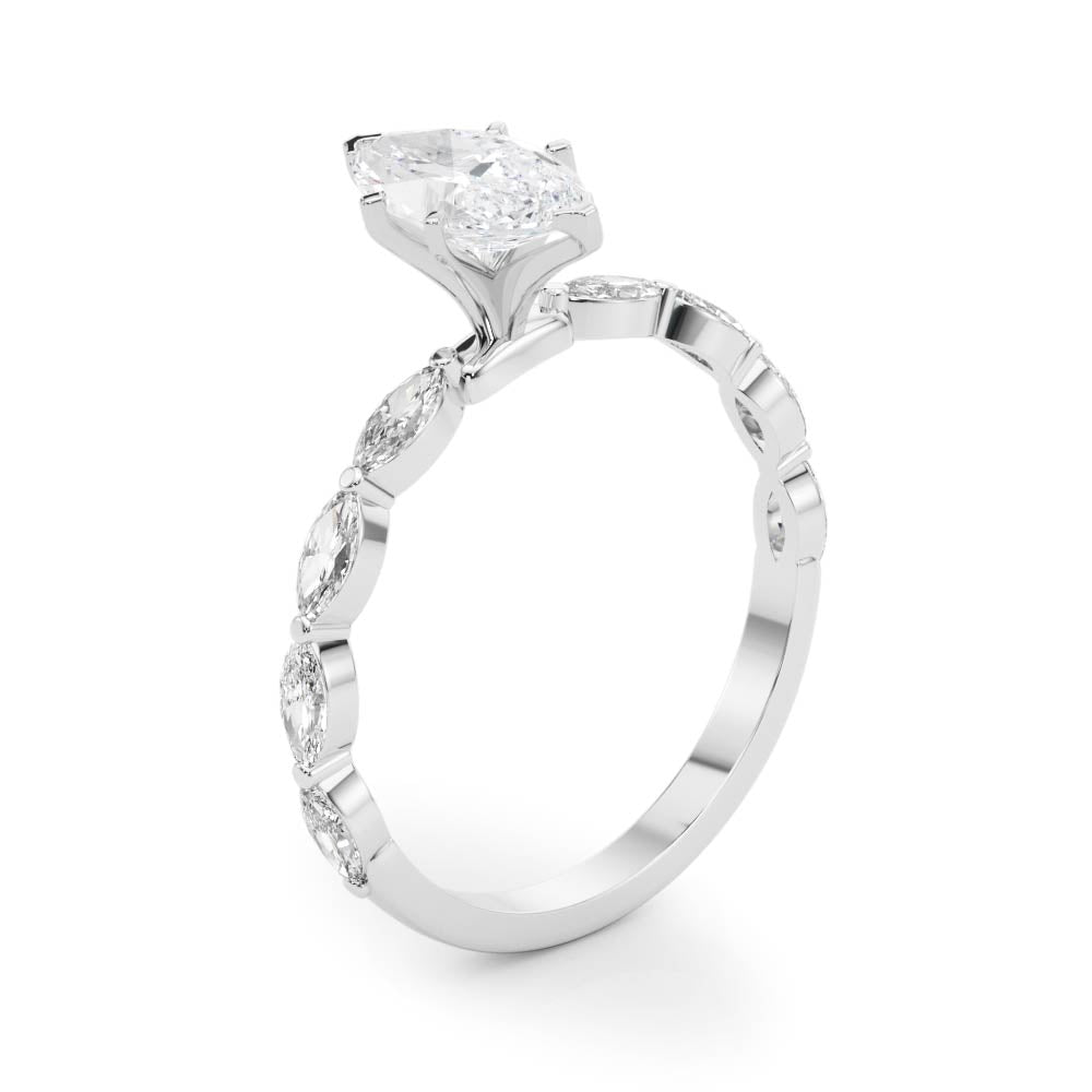 Majestic Sidestone Marquise Diamond Engagement Ring in 10K/14K gold and platinum with certified lab-grown or natural diamonds