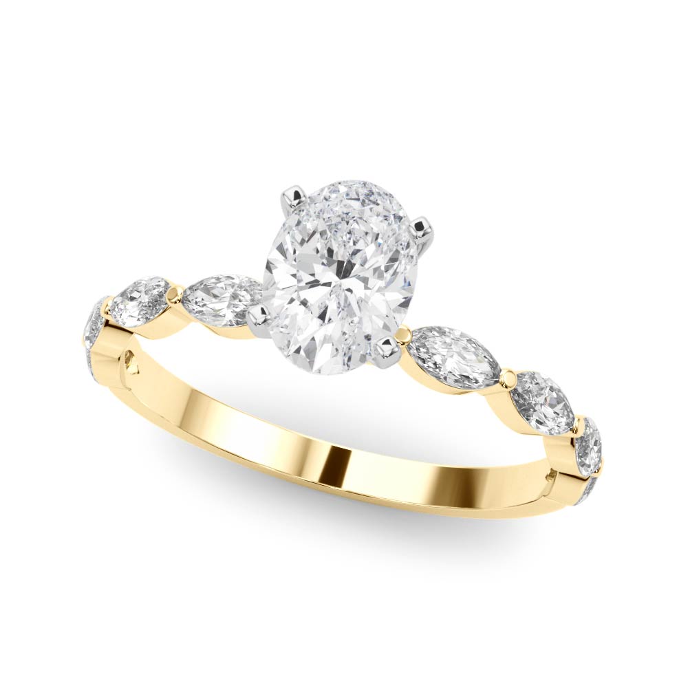 Majestic Sidestone Marquise Diamond Engagement Ring in 10K/14K gold and platinum with certified lab-grown or natural diamonds