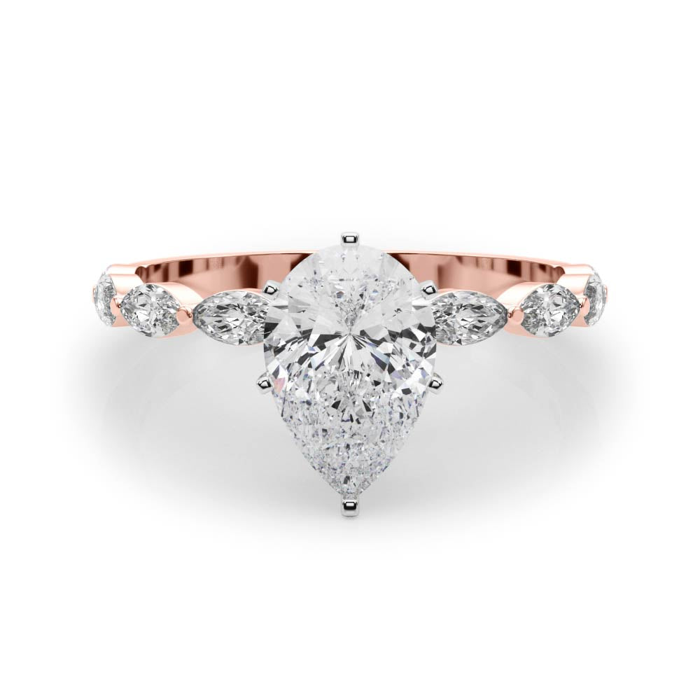 Majestic Sidestone Marquise Diamond Engagement Ring in 10K/14K gold and platinum with certified lab-grown or natural diamonds