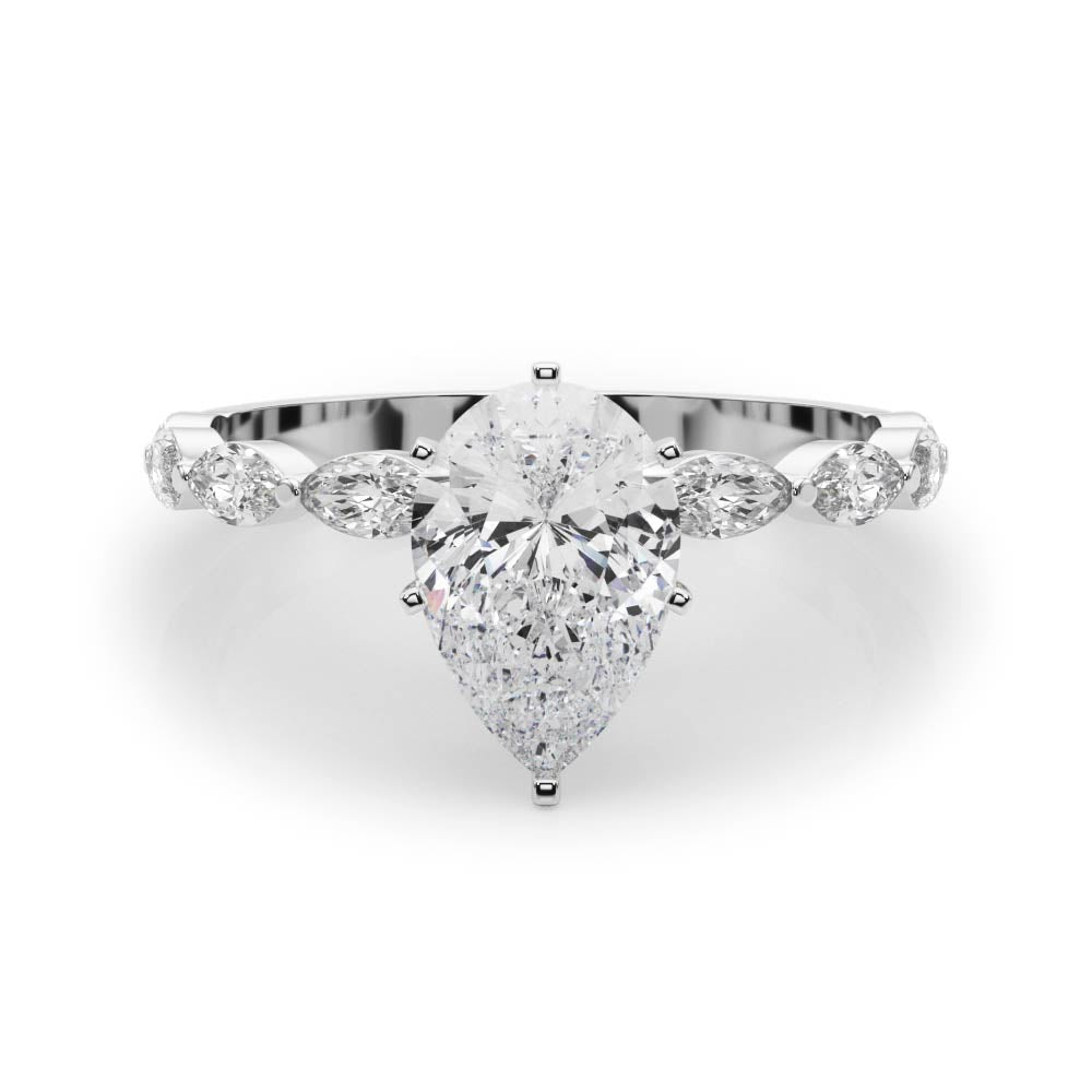 Majestic Sidestone Marquise Diamond Engagement Ring in 10K/14K gold and platinum with certified lab-grown or natural diamonds