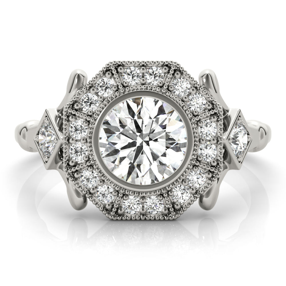 Splendid Sidestone Round Diamond Engagement Ring in 10K/14K gold and platinum with certified lab-grown or natural diamonds